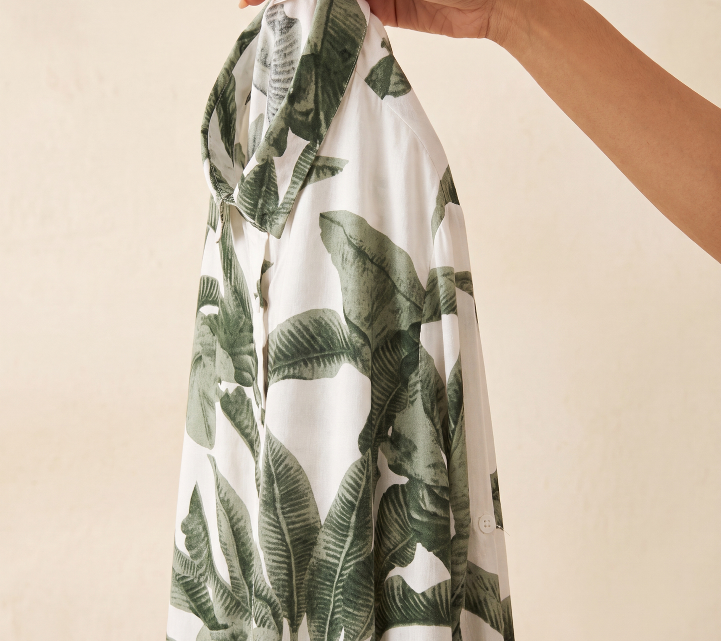 Women’s Muted Green Banana Leaf Botanical Print Button-Down Shirt