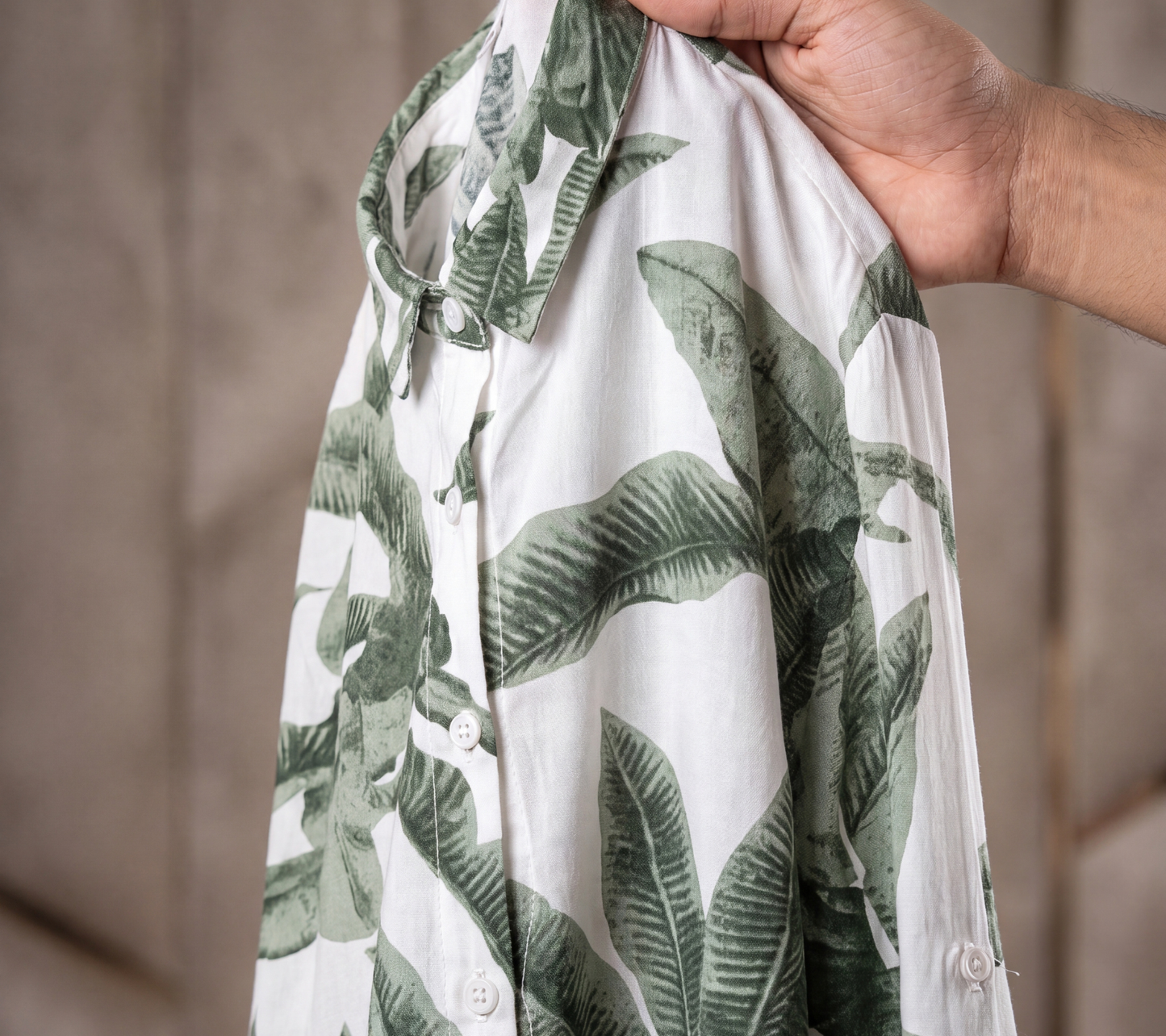 Women’s Muted Green Banana Leaf Botanical Print Button-Down Shirt