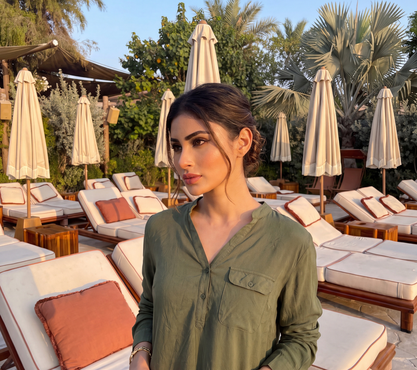 Olive Green Henley Tunic Top – Casual Long Sleeve Blouse
