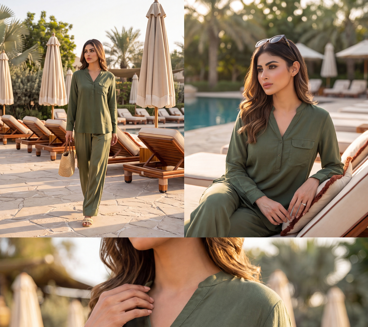 Olive Green Henley Tunic Top – Casual Long Sleeve Blouse
