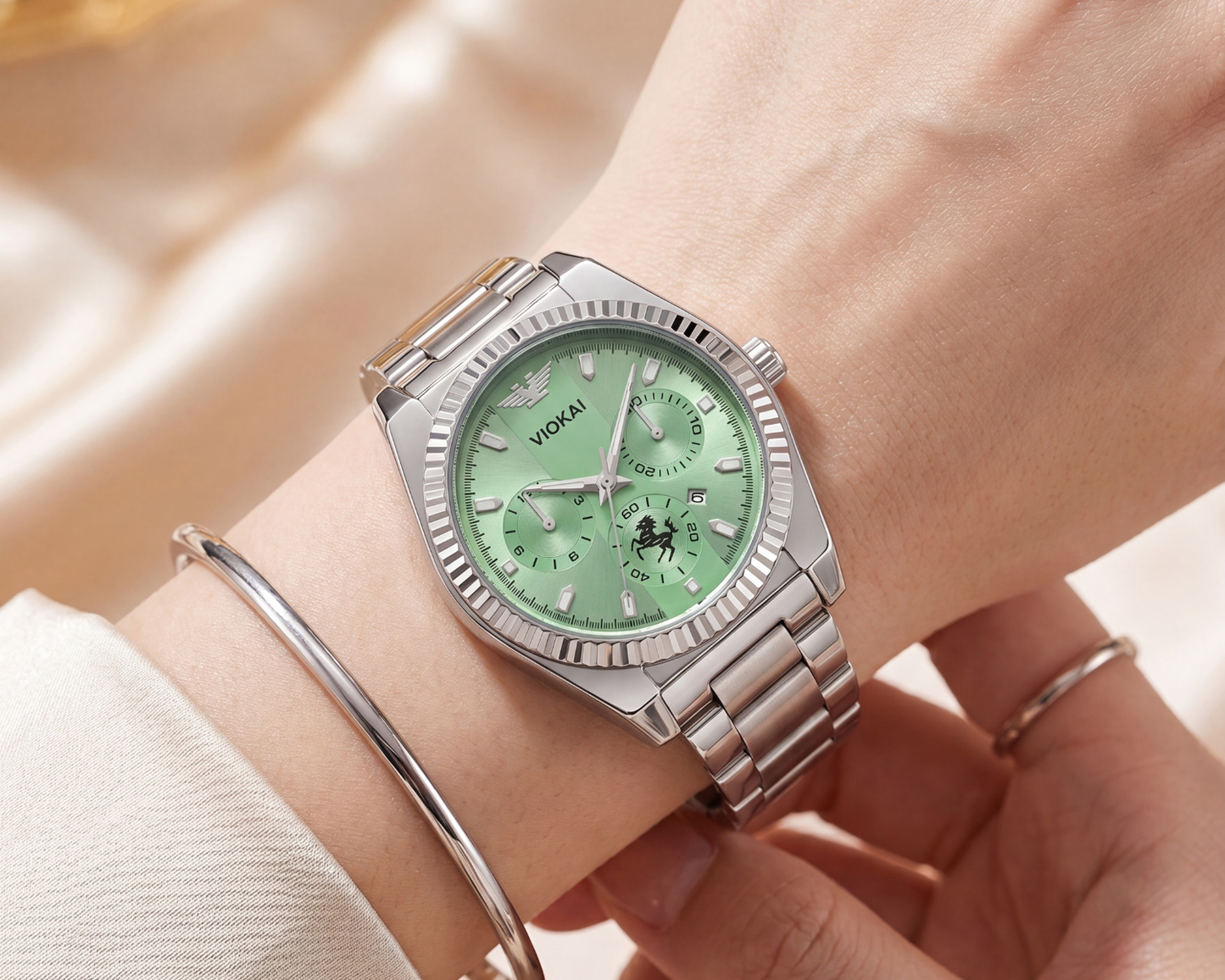 VIOKAI Women's Classic Luxury Watch | Sunburst Green Dial