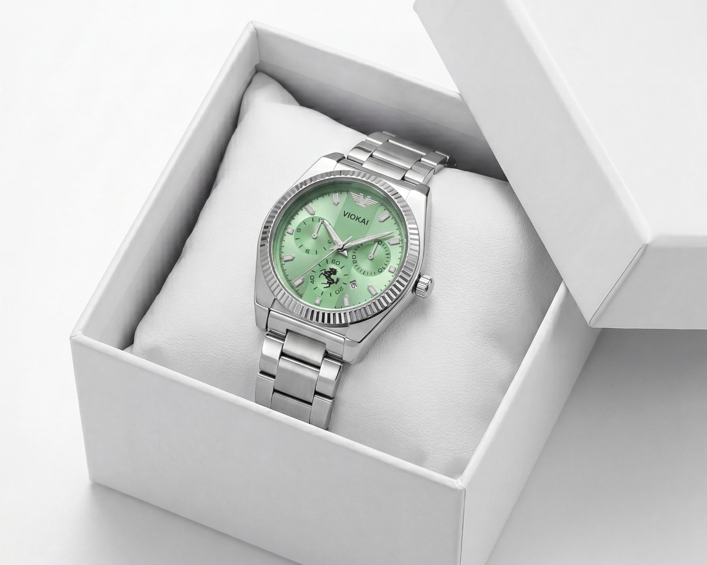 men's  Classic Silver Steel Watch | Sunburst Green Dial