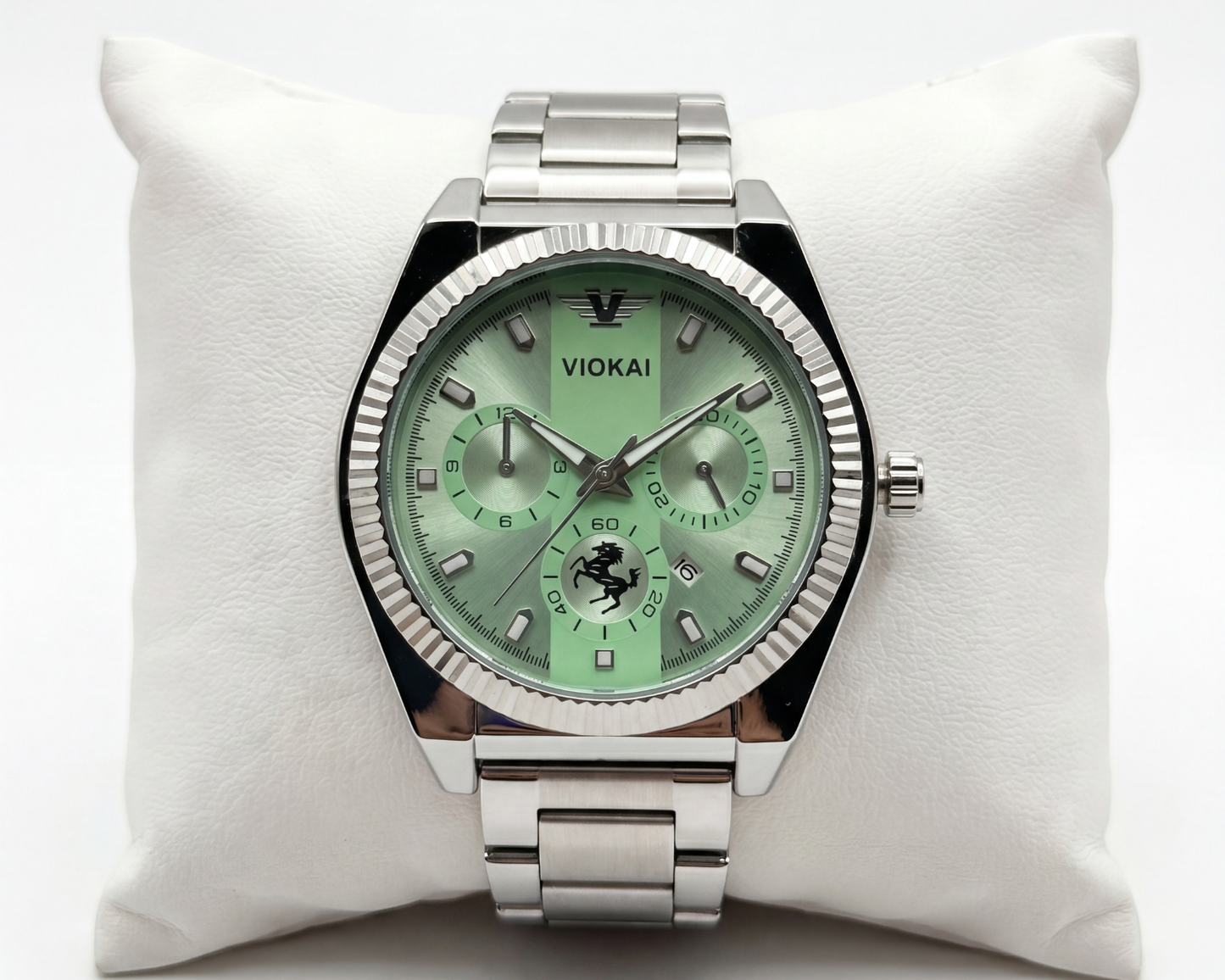 men's  Classic Silver Steel Watch | Sunburst Green Dial