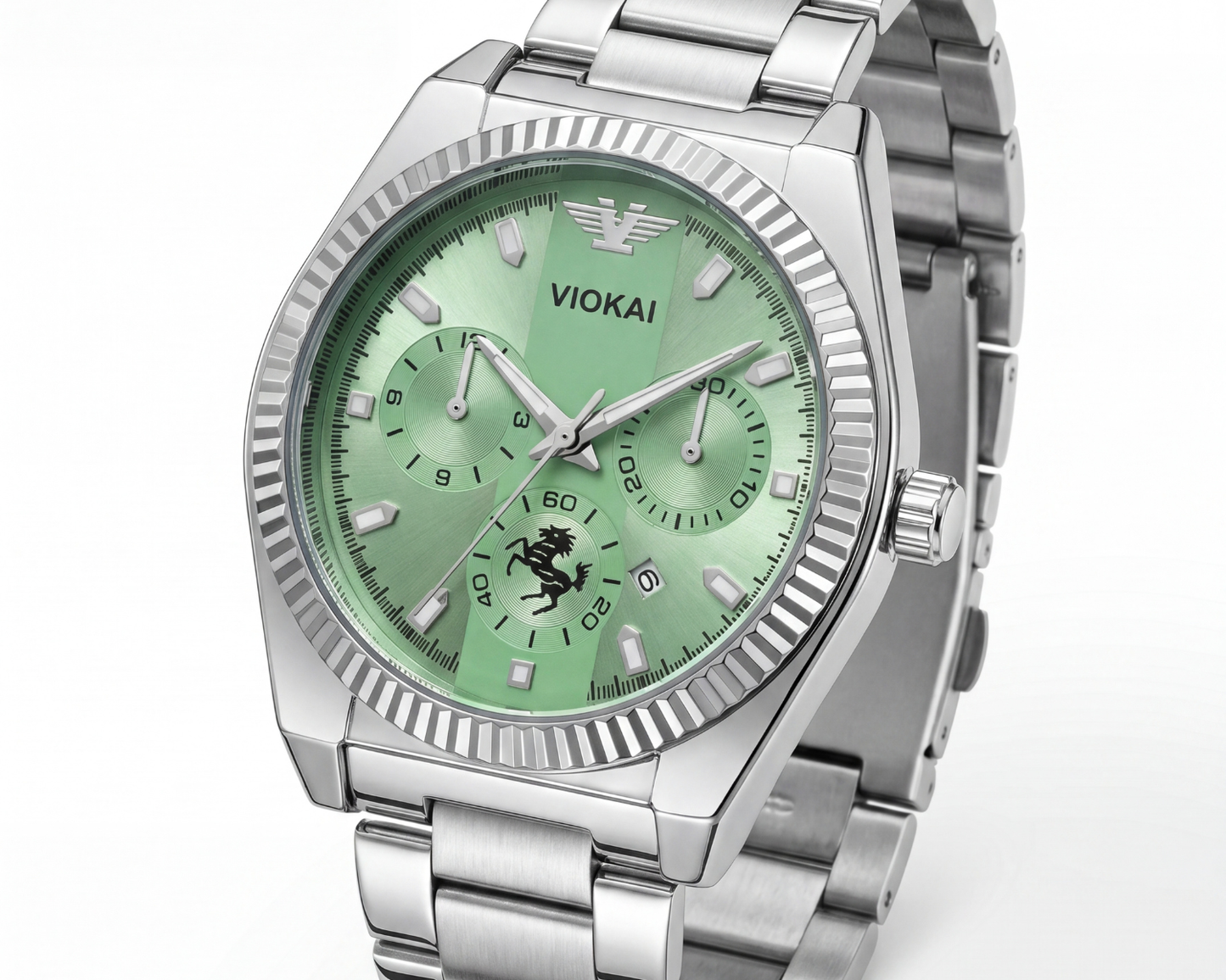 men's  Classic Silver Steel Watch | Sunburst Green Dial