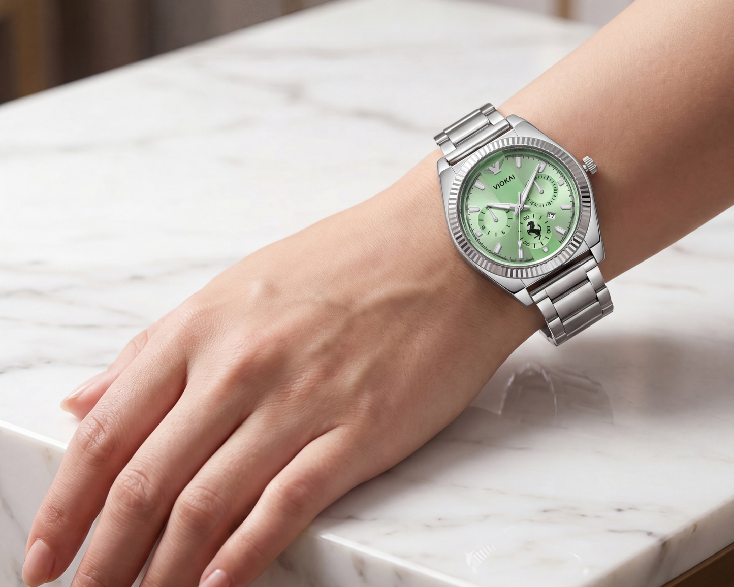 VIOKAI Women's Classic Luxury Watch | Sunburst Green Dial