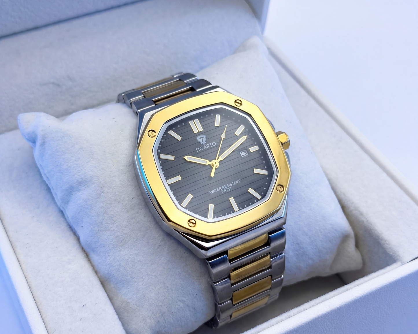 Ticarto Luxury Men's Watch – Two-Tone Stainless Steel, Date Window (T-8737)