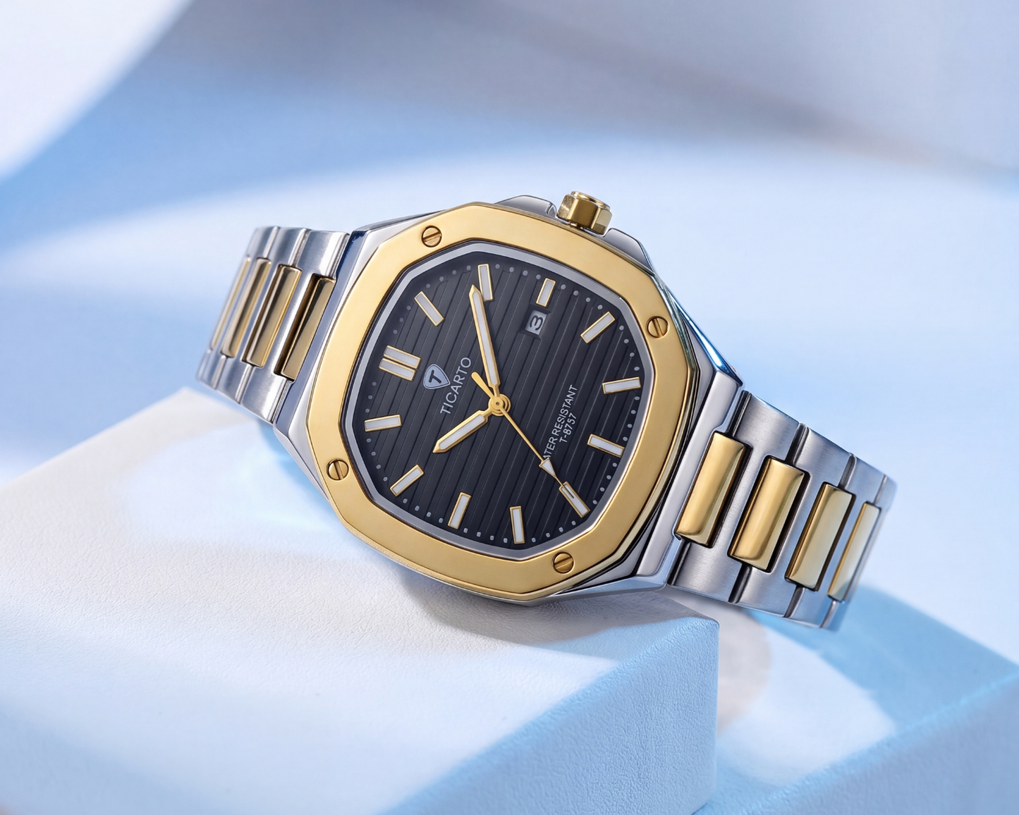 Ticarto Luxury Men's Watch – Two-Tone Stainless Steel, Date Window (T-8737)