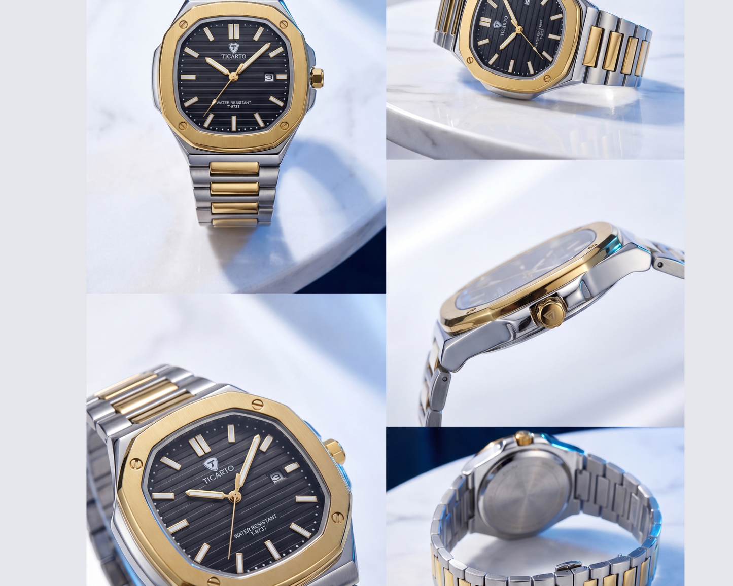 Ticarto Luxury Men's Watch – Two-Tone Stainless Steel, Date Window (T-8737)