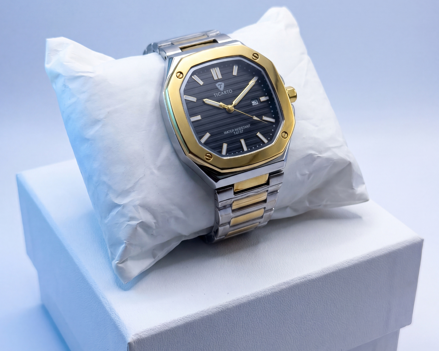 Ticarto Luxury Men's Watch – Two-Tone Stainless Steel, Date Window (T-8737)