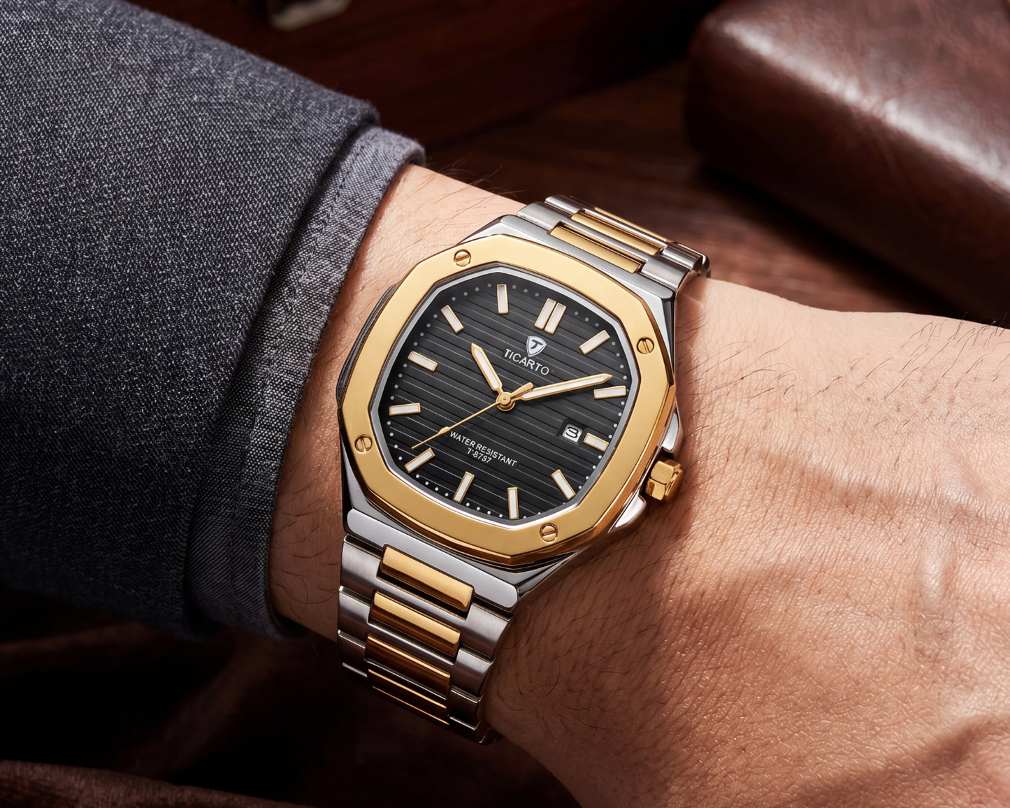 Ticarto Luxury Men's Watch – Two-Tone Stainless Steel, Date Window (T-8737)