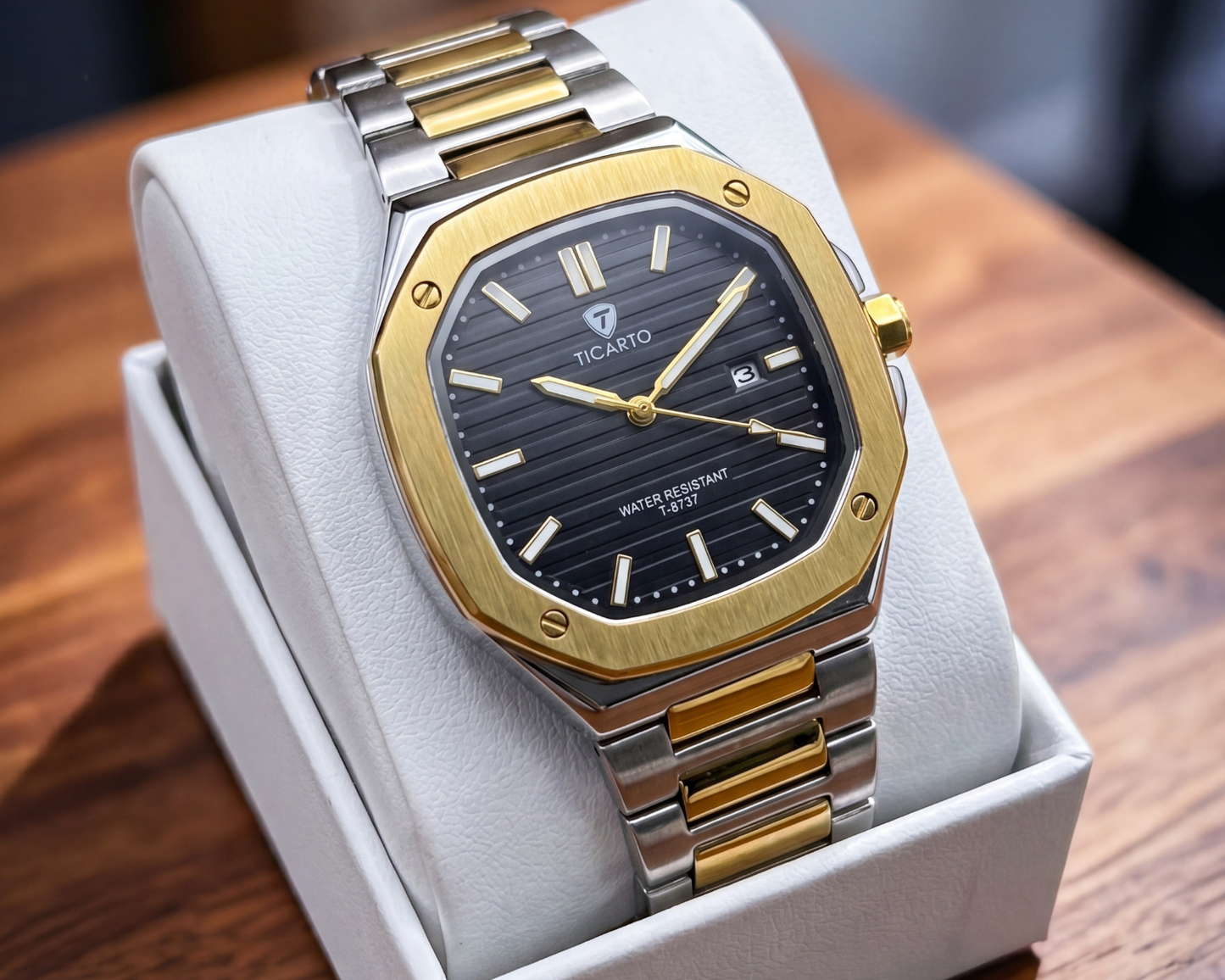 Ticarto Luxury Men's Watch – Two-Tone Stainless Steel, Date Window (T-8737)