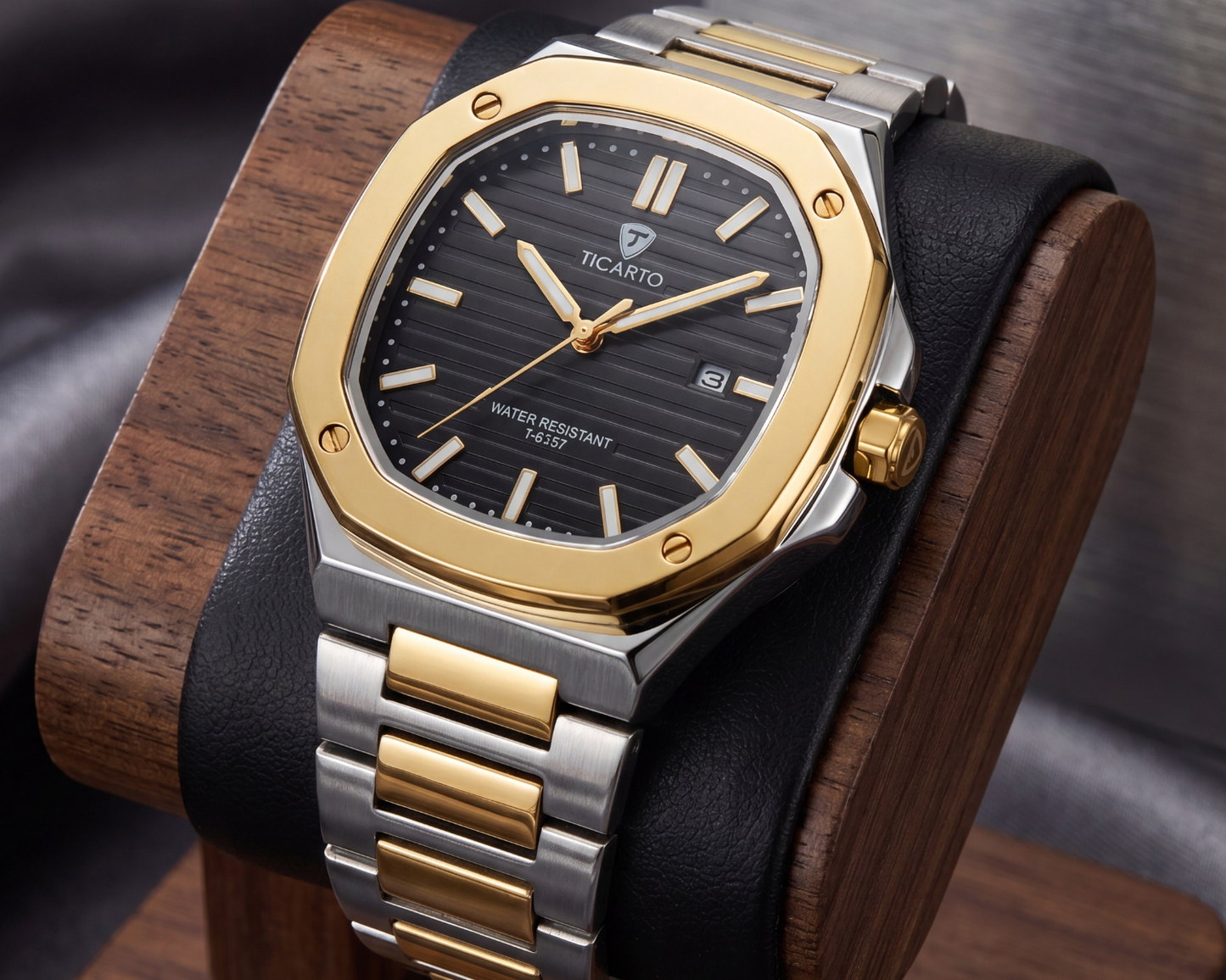 Ticarto Luxury Men's Watch – Two-Tone Stainless Steel, Date Window (T-8737)