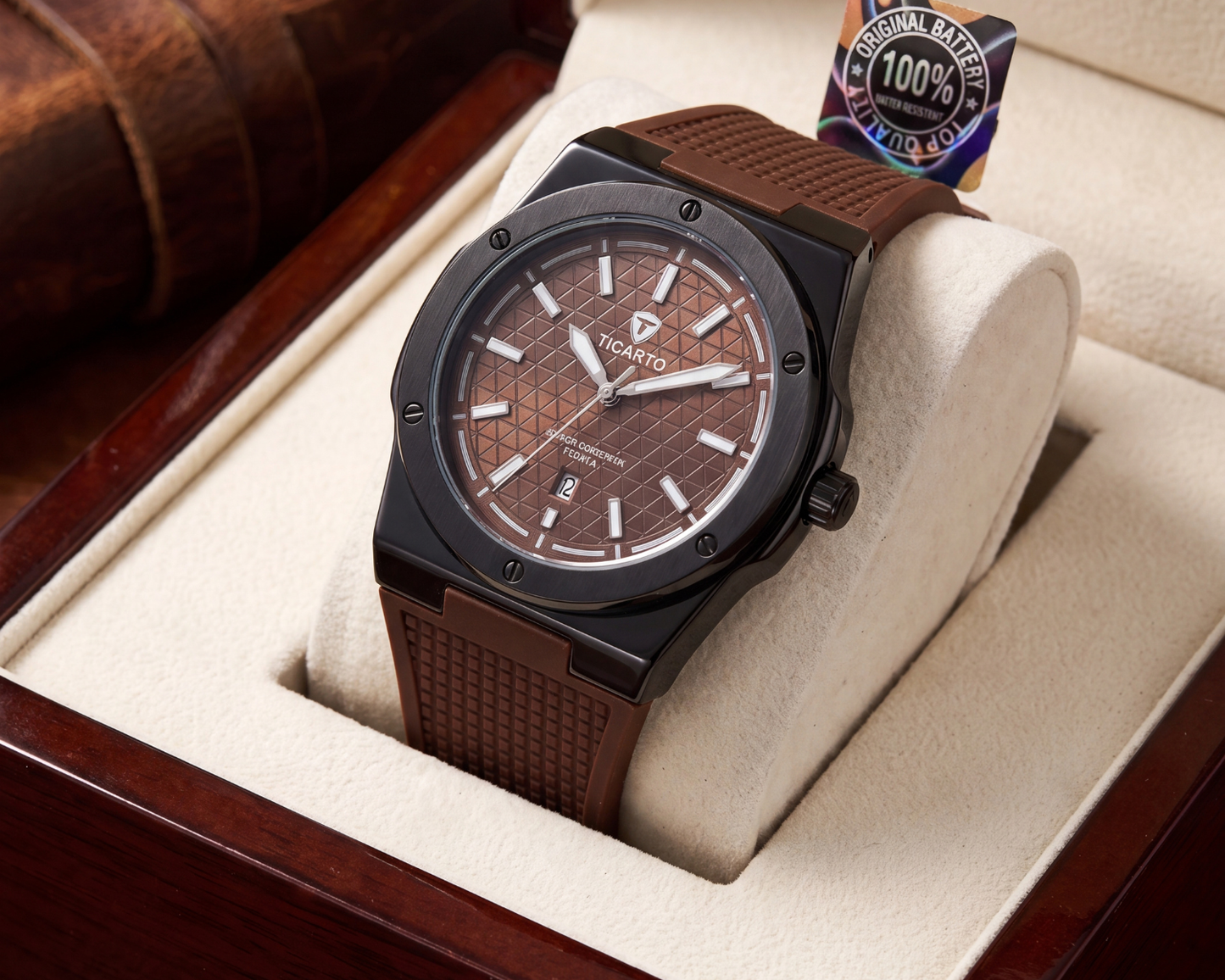 Ticarto T-2907A Men's Textured Black & Brown Luxury Sport Watch