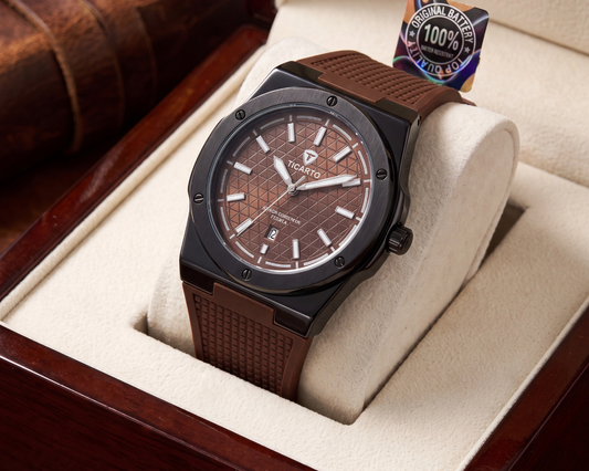Ticarto T-2907A Men's Textured Black & Brown Luxury Sport Watch